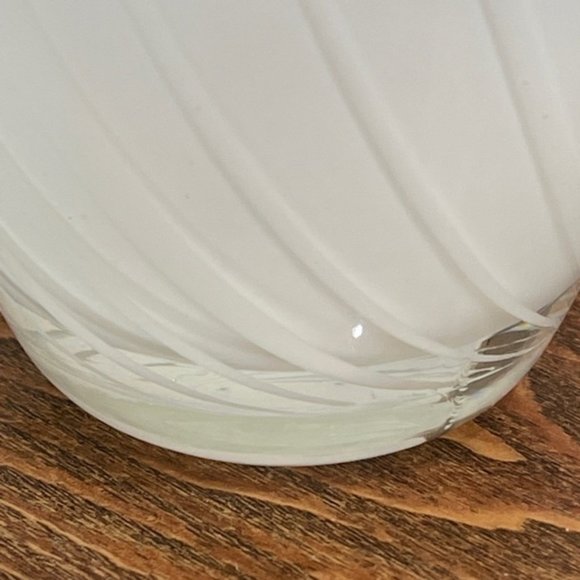 White Glass Vase  Swirl with Blue Ruffle Rim - Picture 3 of 12